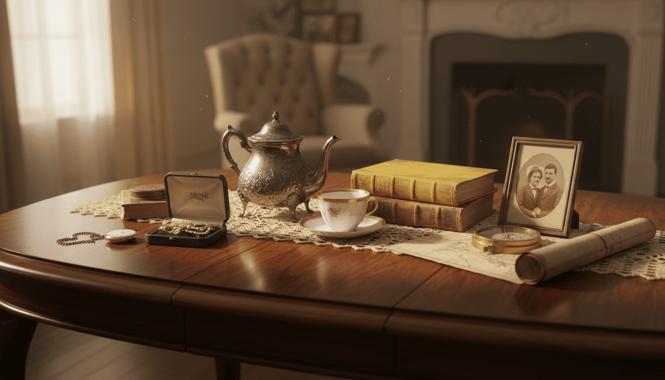 Carefully curated family heirlooms and vintage items displayed with care